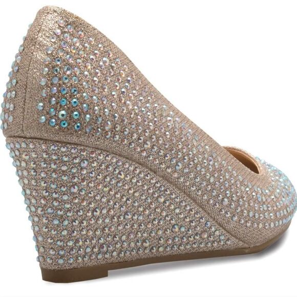 NICOLE ROUND TOE GOLD &SILVER WEDGE SHOES - Picture 1 of 16